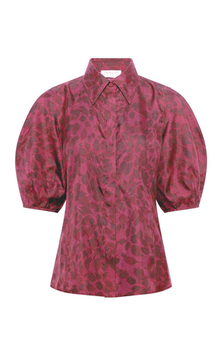 Fuchsia Printed Silk Sansi Top - Flat Lay View | Gabriela Hearst