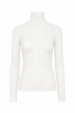 Waite Pointelle Knit Lace Top in Ivory Silk Merino Wool