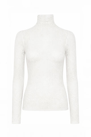Waite Pointelle Knit Lace Top in Ivory Silk Merino Wool
