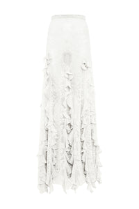 Garnet Pointelle Knit Lace Skirt in Ivory Silk Merino Wool with Custom Ruffles