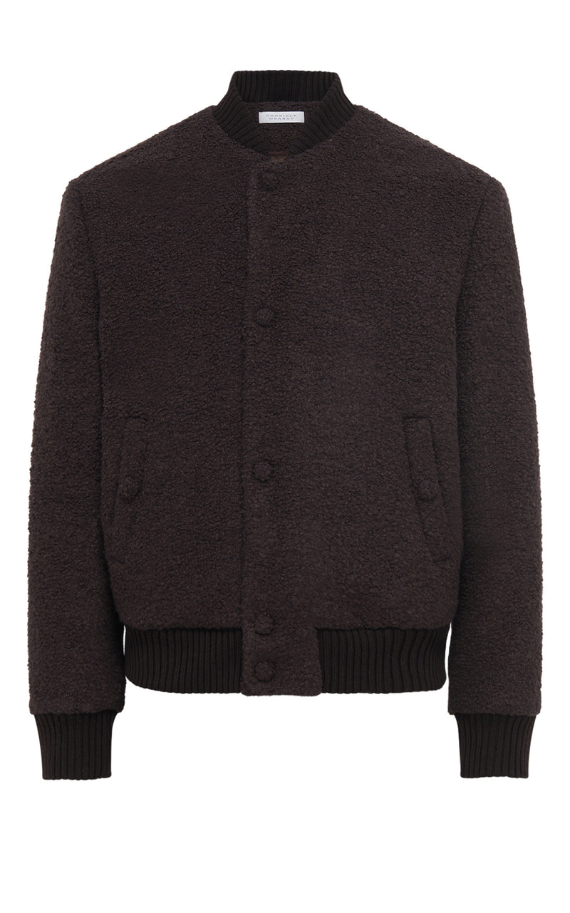 Chocolate Recycled Cashmere Boucle Brandon Bomber - Front View | Gabriela Hearst