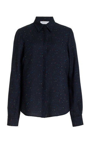 Henri Blouse in Dark Navy Multi Printed Wool