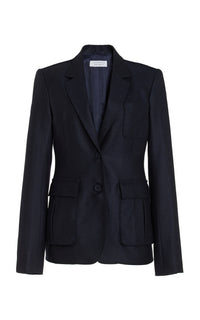 Louisa Blazer in Dark Navy Virgin Wool Cashmere Flannel