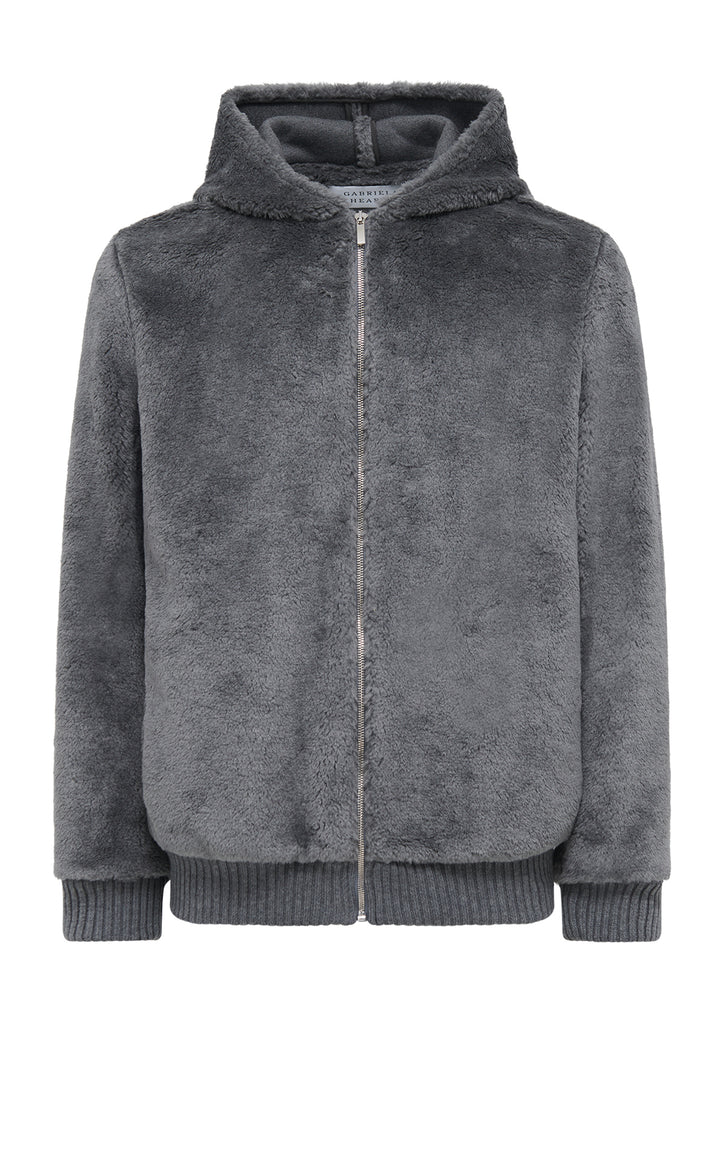 Tom Hoody Jacket in Dark Grey Virgin Wool Silk Cashmere Fur