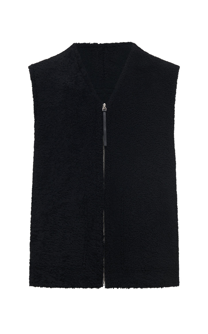 Snowdon Reversible Vest in Black Shearling