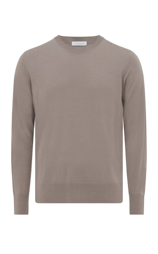Oatmeal Merino Wool Palco Crewneck Sweater - Front View | Gabriela Hearst