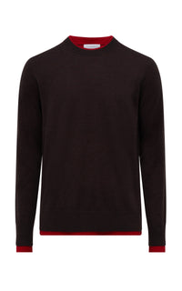 Wells Reversible Knit Sweater in Chocolate & Scarlet Red Cashmere Silk