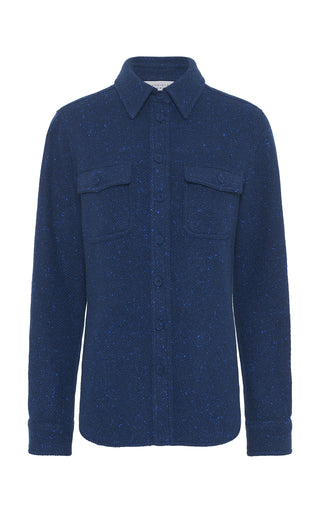 Electric Navy Speckled Cashmere John Austin Shirt - Front View | Gabriela Hearst