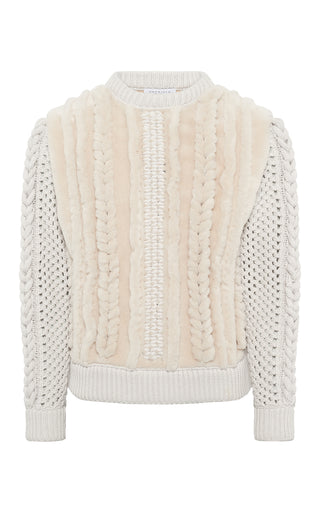 Talus Knit Pullover in Ivory Cashmere & Shearling