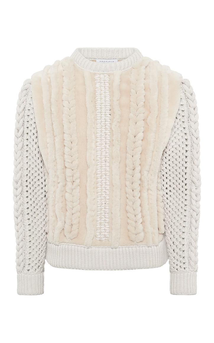 Talus Knit Pullover in Ivory Cashmere & Shearling