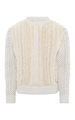 Talus Knit Pullover in Ivory Cashmere & Shearling