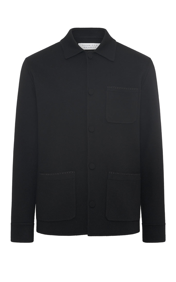 Ulu Chore Jacket in Black Double Face Recycled Cashmere