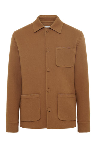 Yellow Ochre Recycled Cashmere Ulu Chore Jacket - Front View, Blanket Stitch Detail | Gabriela Hearst