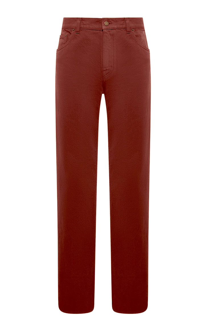 Rey Straight-leg Five Pocket Pant in Burnt Sienna Recycled Cotton Denim