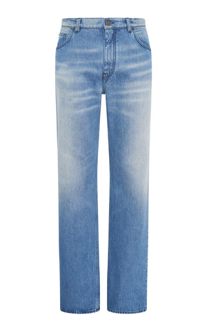 Rey Straight-leg Five Pocket Pant in Uruguayan Blue Recycled Cotton Denim