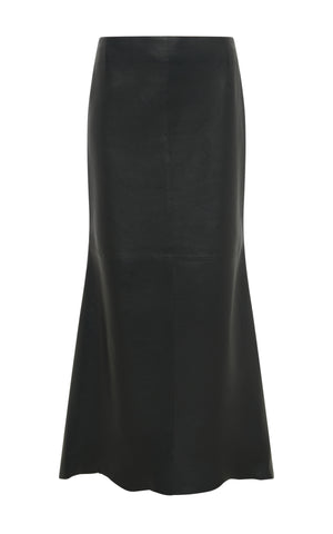 Edwardo Raw Cut Midi Skirt in Black Soft Leather