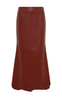 Edwardo Raw Cut Midi Skirt in Burnt Sienna Soft Leather