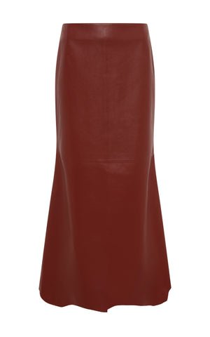 Edwardo Raw Cut Midi Skirt in Burnt Sienna Soft Leather
