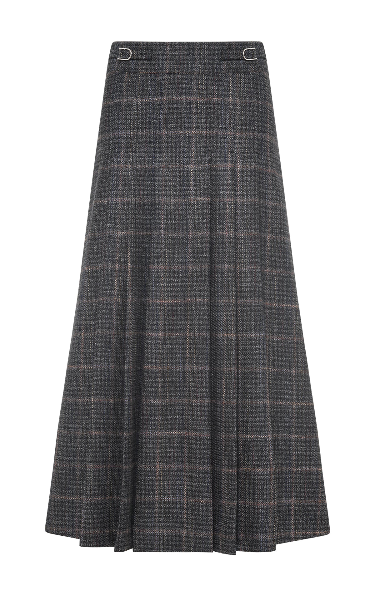 Wesley Skirt in Charcoal Wool Silk Clubcheck Plaid