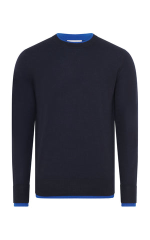 Wells Knit Sweater in Navy & Cobalt Cashmere Silk