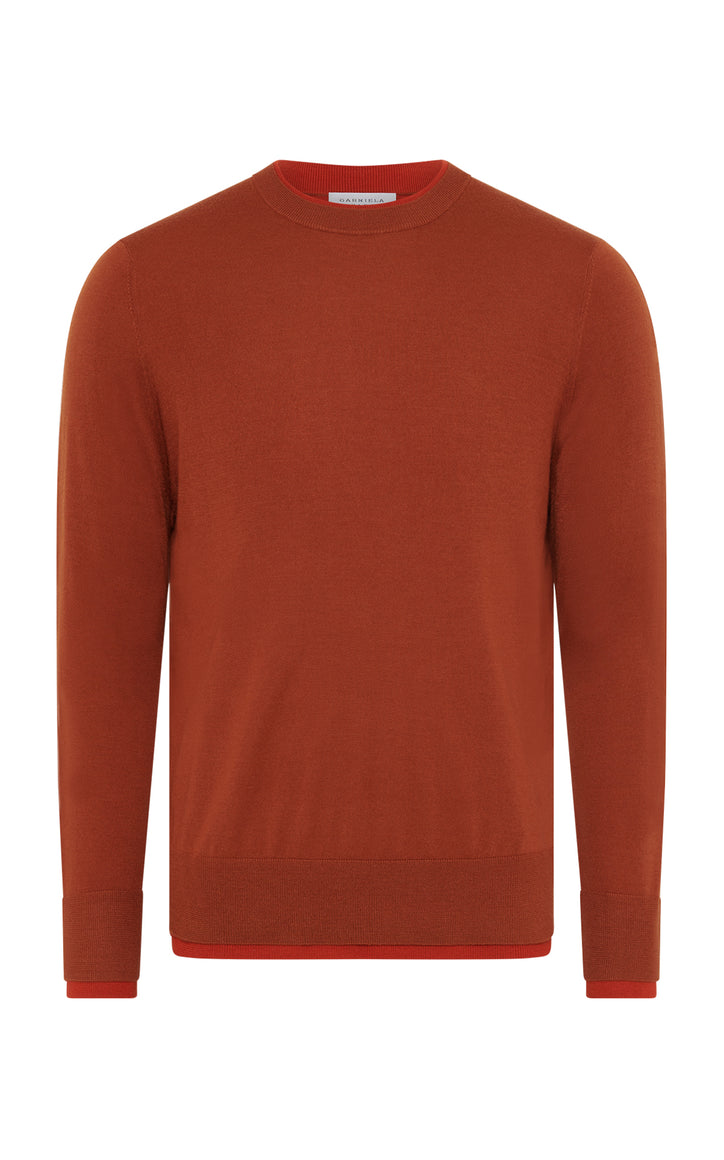Wells Knit Sweater in Rust & Antelope Orange Cashmere Silk