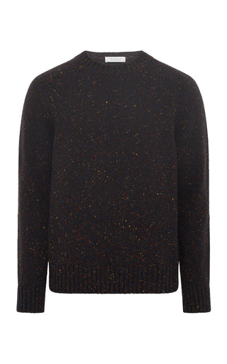 Charcoal Speckled Aran Cashmere Daniel Knit Sweater - Front View | Gabriela Hearst