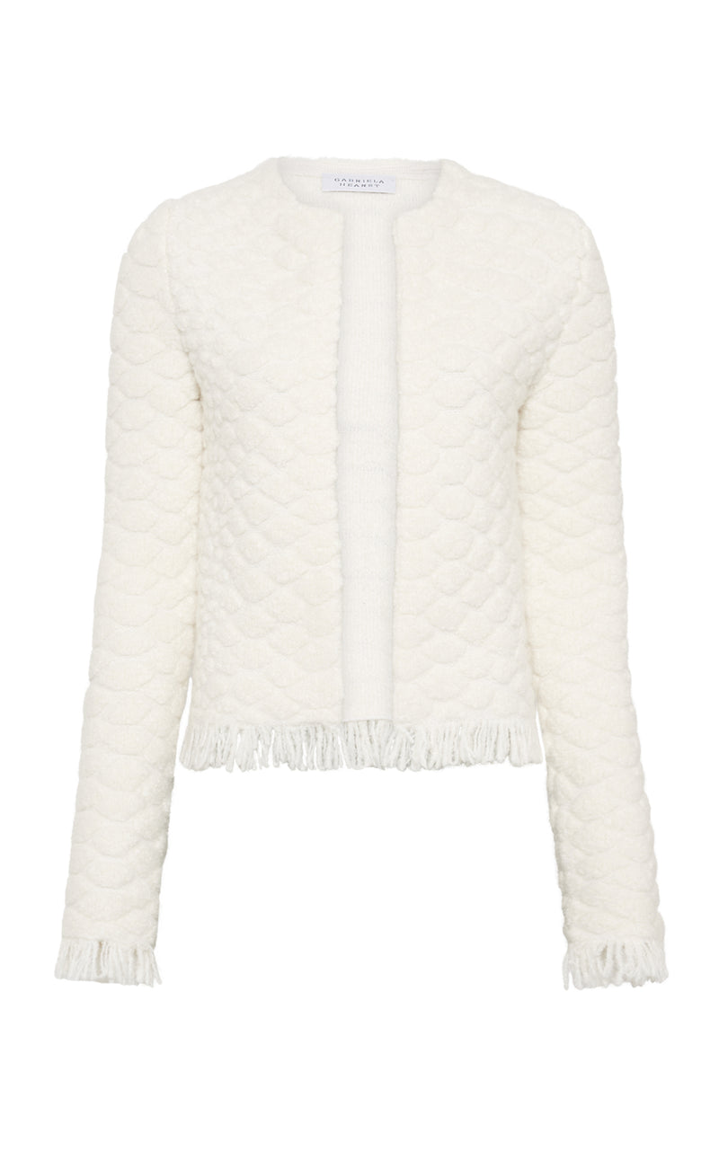 Ivory Cashmere Johannes Fringe Knit Cardigan - Flat Lay | Gabriela Hearst