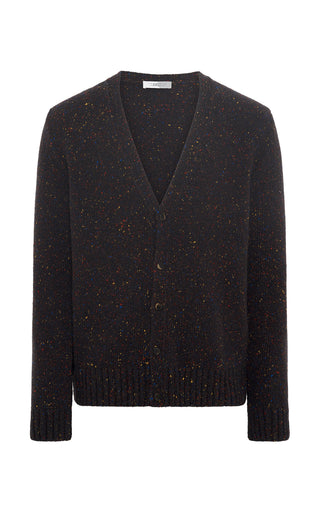 Charcoal Multi Speckled Cashmere Knit Cardigan - Front View | Gabriela Hearst