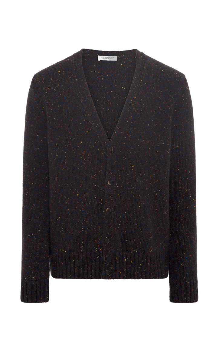 Ailis Knit Cardigan in Charcoal Multi Speckled Aran Cashmere
