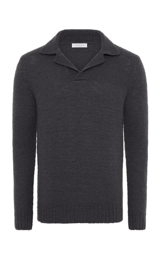 Charcoal Cashmere Knit Polo - Product Shot | Gabriela Hearst