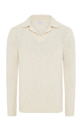 Aled Knit Polo in Ivory Cashmere