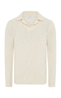 Aled Knit Polo in Ivory Cashmere
