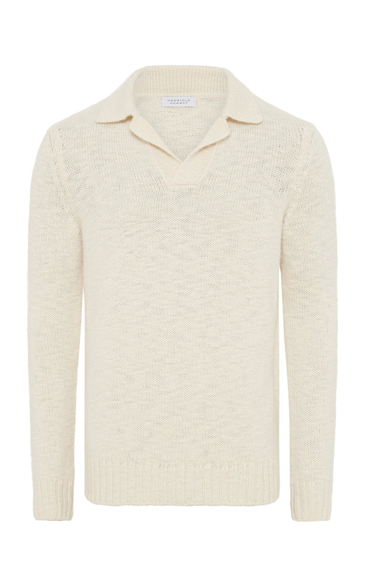 Aled Knit Polo in Ivory Cashmere