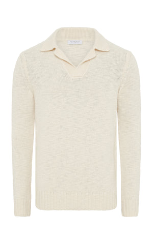 Aled Knit Polo in Ivory Cashmere