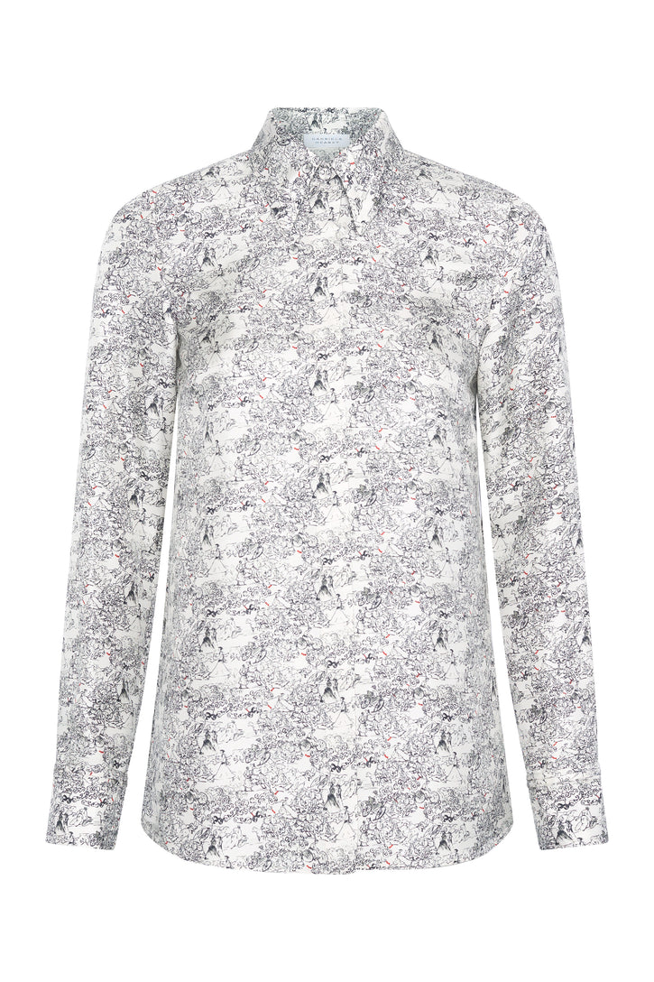 Cruz Shirt in Ivory Multi Printed Silk Twill
