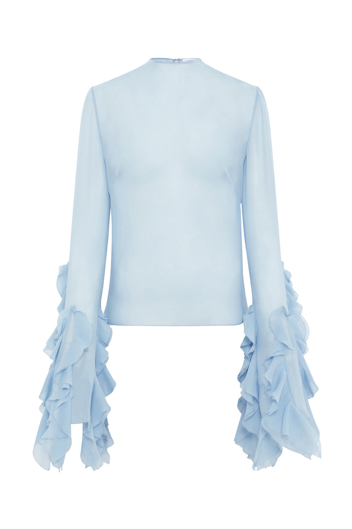 Fawcett Top in Light Blue Silk Georgette with Custom Ruffles
