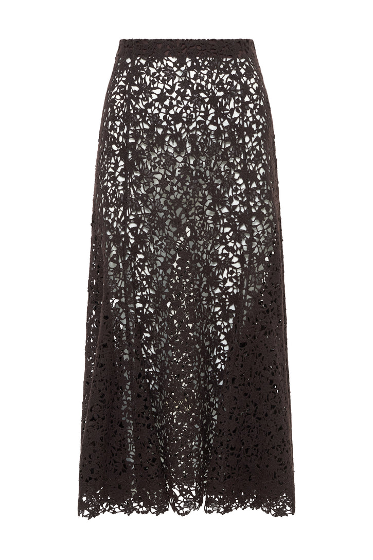 Patterson Skirt in Chocolate Floral Cashmere Lace