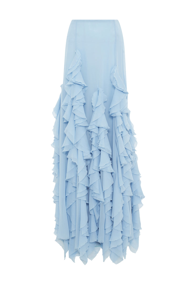 Espina Skirt in Light Blue Silk Georgette with Custom Ruffles