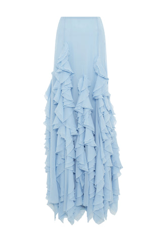 Espina Skirt in Light Blue Silk Georgette with Custom Ruffles