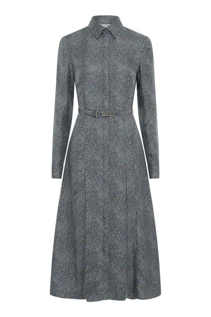 Jane Shirtdress in Charcoal Multi Printed Silk