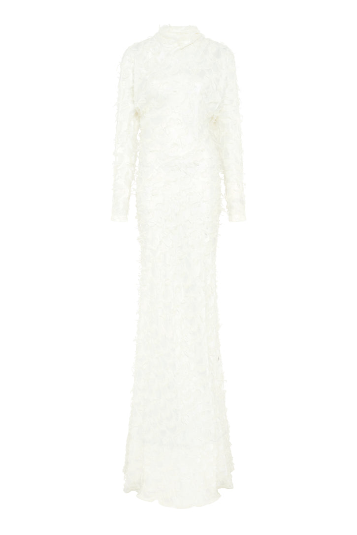 Aberdeen Dress in Ivory Silk Wool Fil Coupé