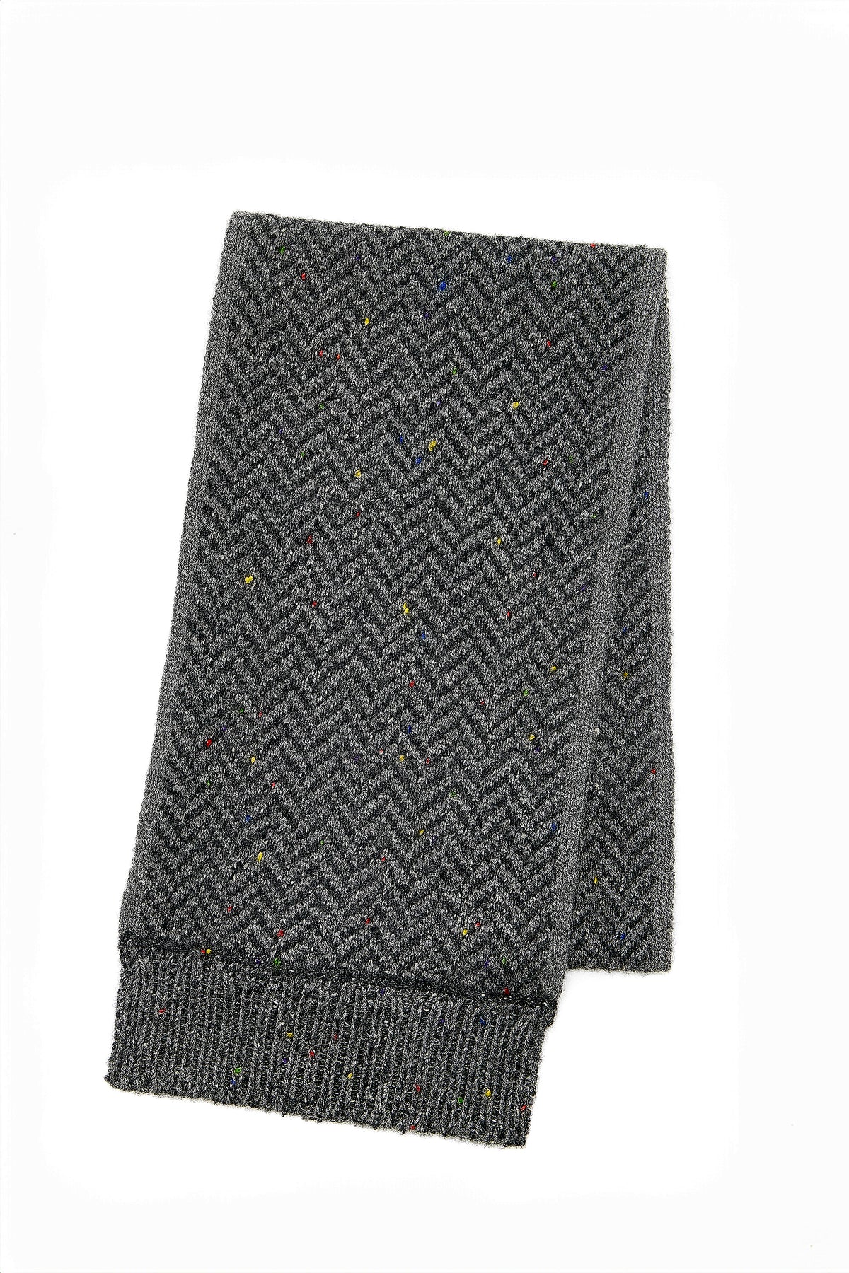 Stanza Fringe Knit Scarf in Charcoal Multi Speckled Aran Cashmere Herringbone