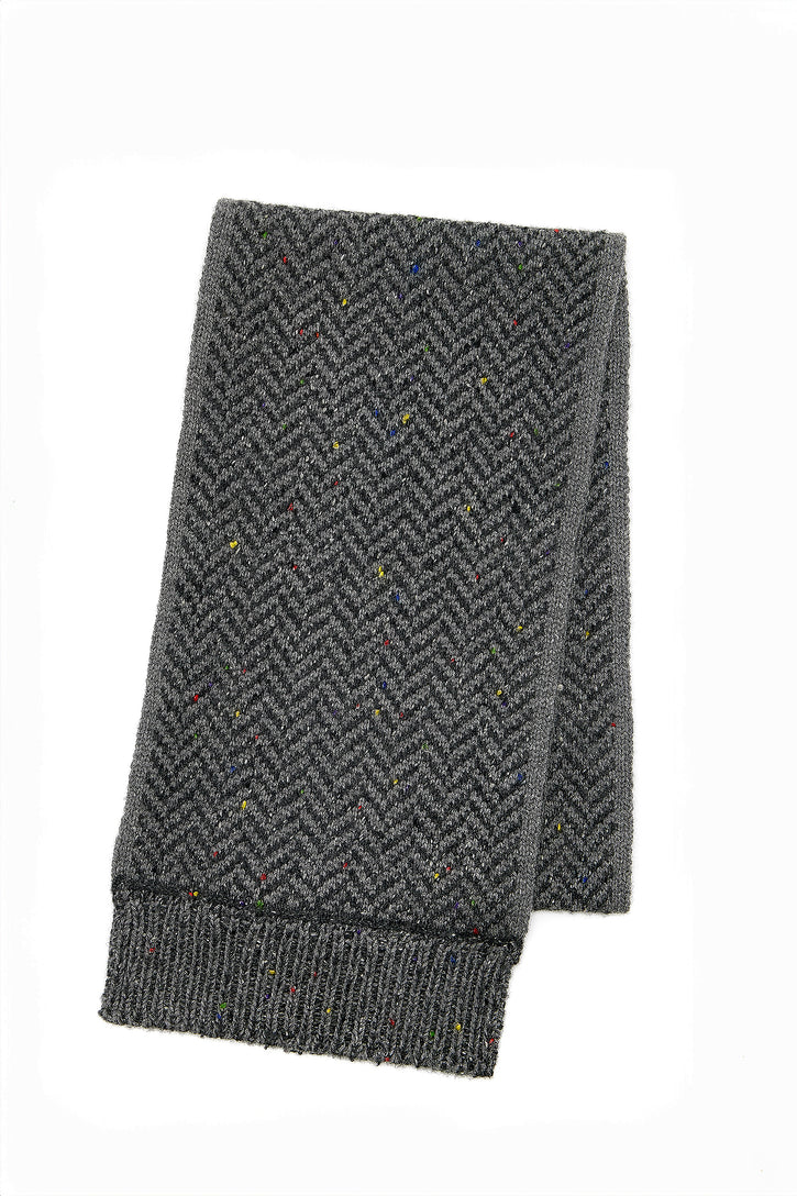 Stanza Fringe Knit Scarf in Charcoal Multi Speckled Aran Cashmere Herringbone