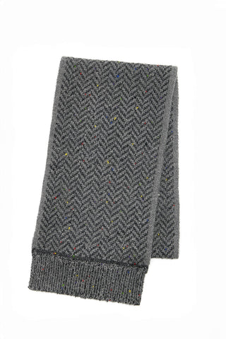 Stanza Fringe Knit Scarf in Charcoal Multi Speckled Aran Cashmere Herringbone M