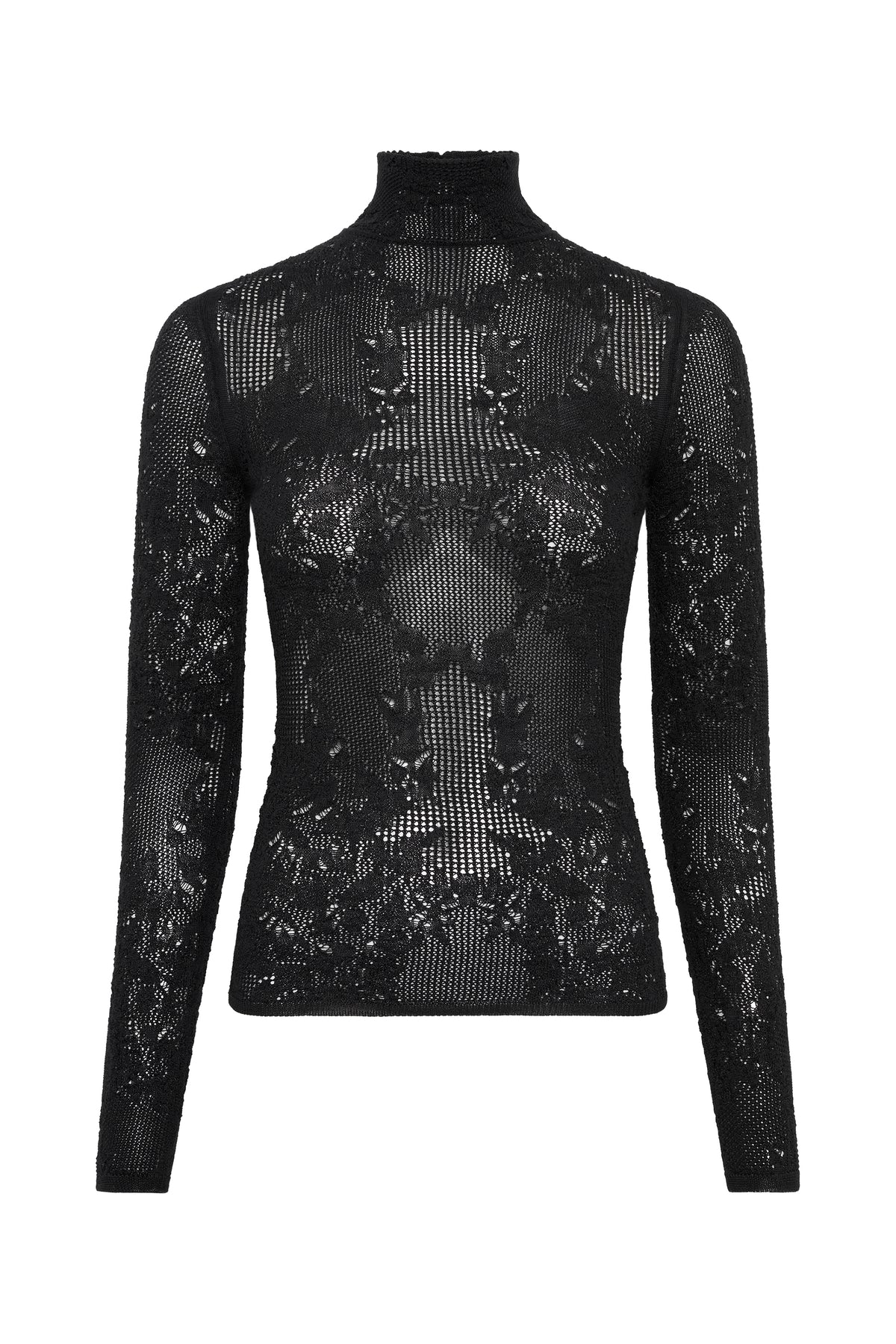 Waite Knit Top in Black Merino Wool Silk Lace