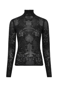 Waite Knit Top in Black Merino Wool Silk Lace