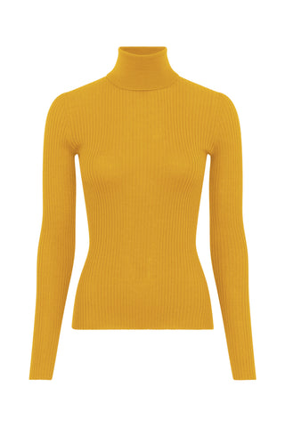 Peppe Knit Turtleneck in Golden Birch Cashmere Silk