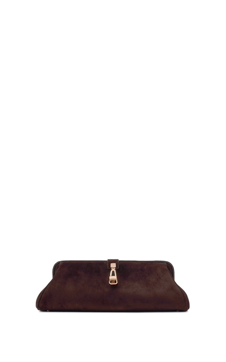 Paola Clutch in Chocolate Suede