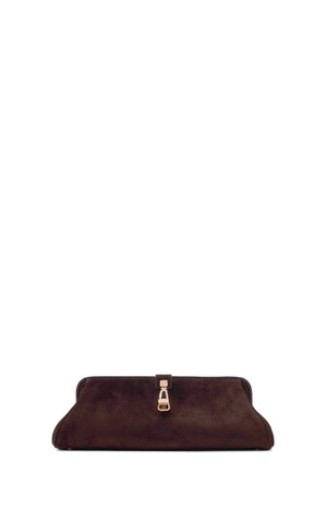 Paola Clutch in Chocolate Suede