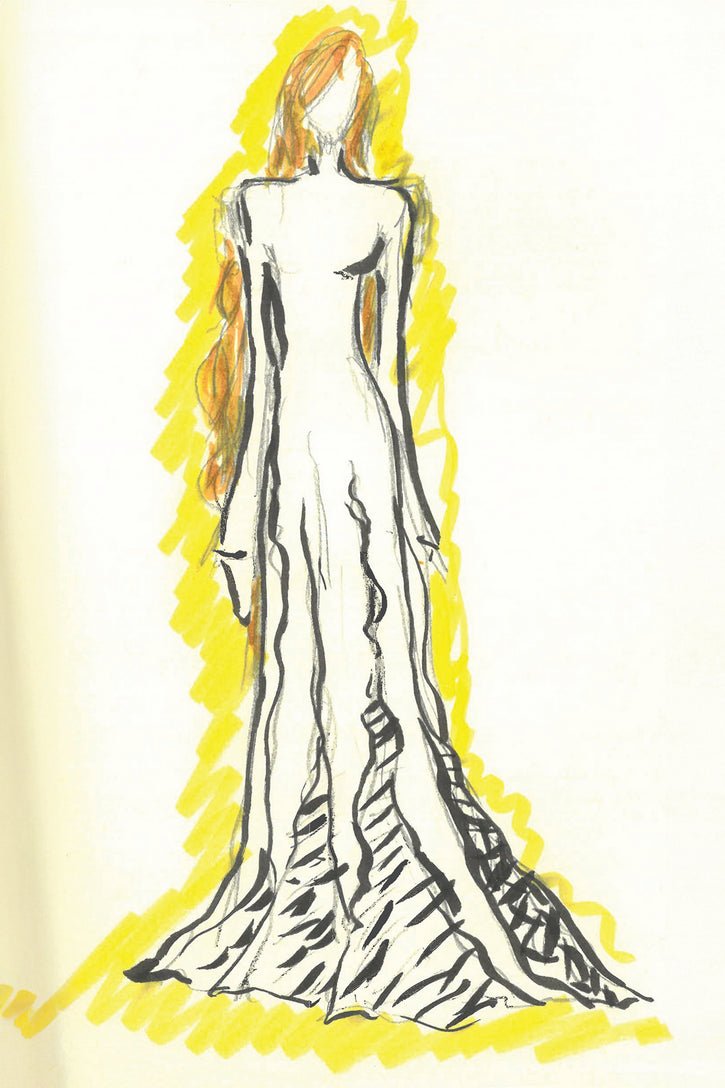 Bloomsbury Knit Dress in Ivory Silk with Custom Ruffles